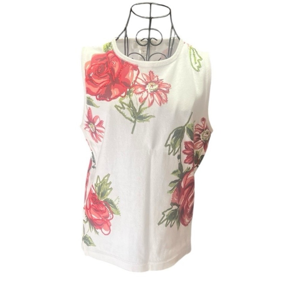 Susan Bristol Womens Sleeveless Sweater Pink Floral Detailed Size Medium Cotton